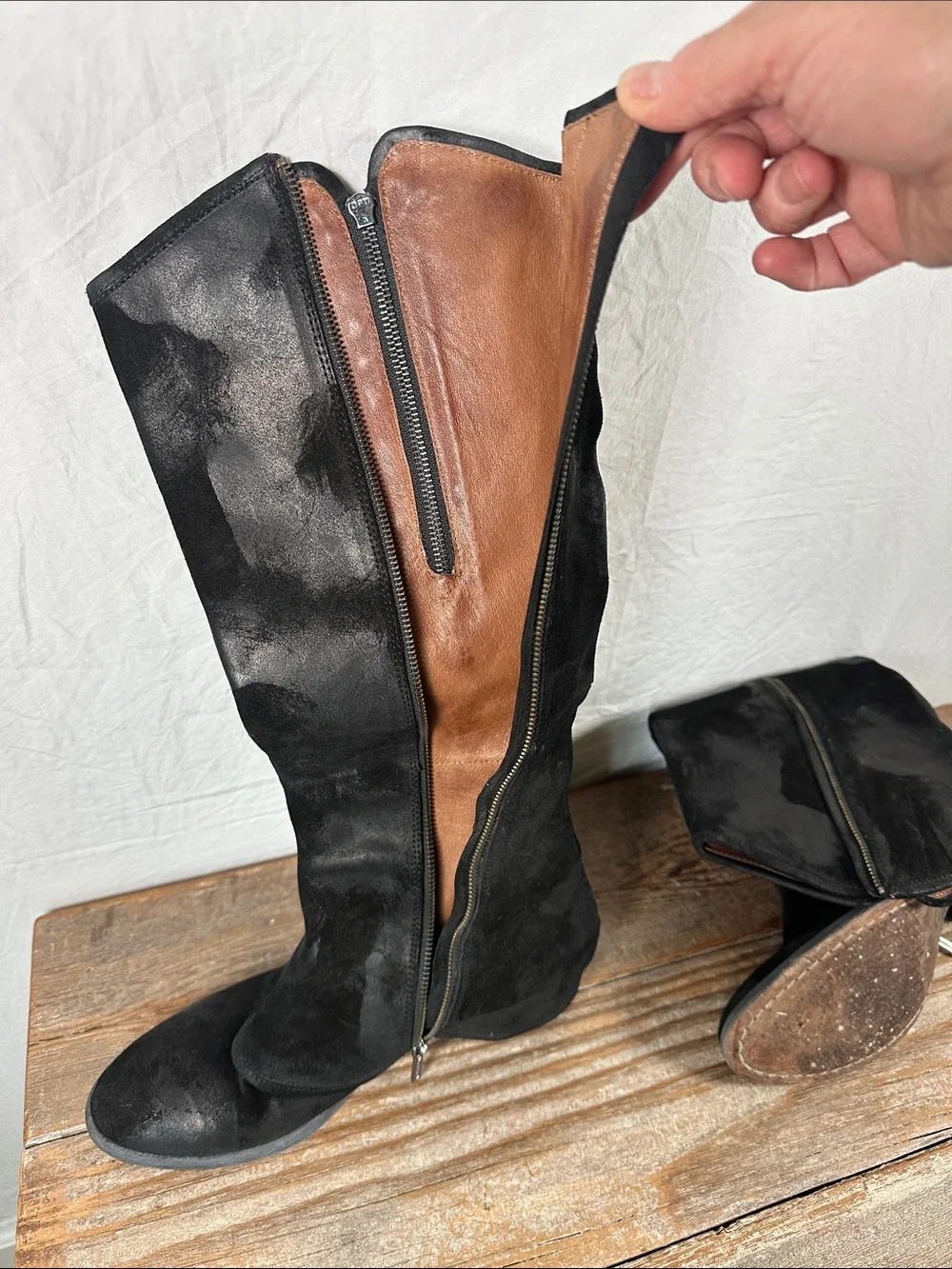 Donald J. Pliner Black Suede Over-the-Knee Zip Boots